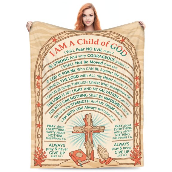 Christian Throw Blanket, Flannel Bible Verse Catholic Pattern, Faith Based Religious Design, Soft Warm Cozy, All Season Blanket 50x40