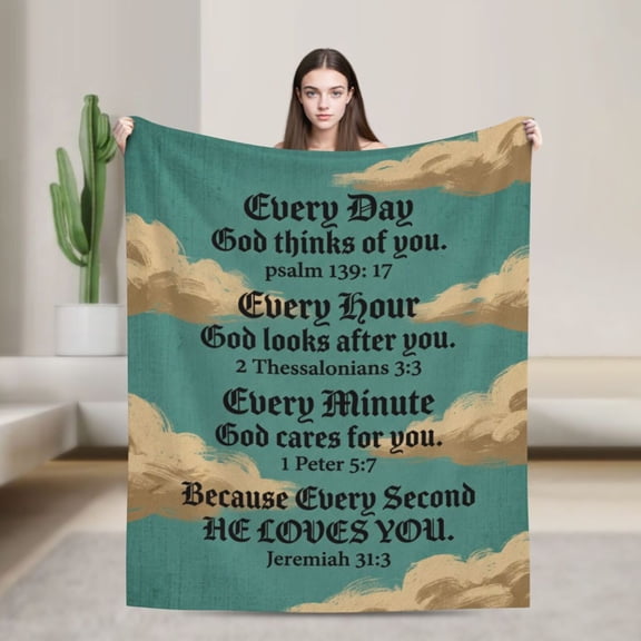 Christian Throw Blanket Flannel Bible Verse Inspirational Pattern Warm Cozy Home Decor for Couch and Bed 50x40