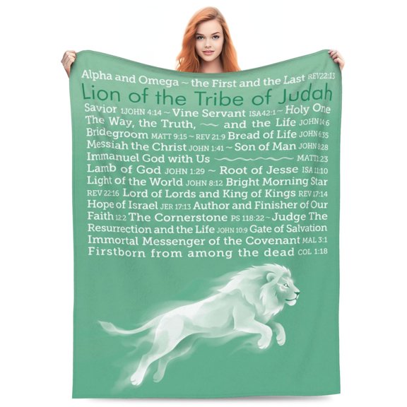 Christian Throw Blanket, Flannel Bible Verse Lion Pattern Soft Warm Cozy All Season Blanket 50x40