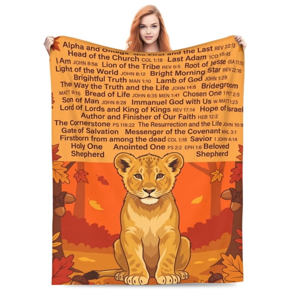 Christian Throw Blanket, Flannel Bible Verse Lion Pattern Soft Warm Cozy All Season Blanket 50x40