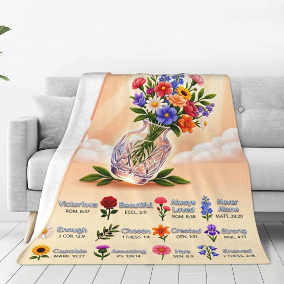 Christian Throw Blanket, Flannel Bible Verse Pattern, Religious Inspirational Design, Soft Warm Cozy, All Season Blanket 50x40
