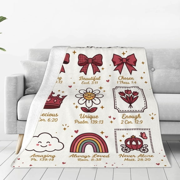 Christian Throw Blanket, Flannel Bible Verse Scripture Prayer Pattern, Religious Inspirational Design, Soft Warm Cozy, All Season Blanket 50x40