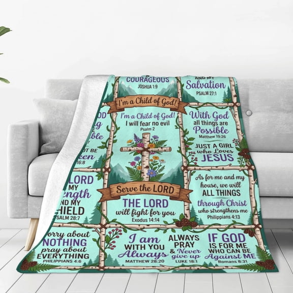 Christian Throw Blanket Flannel Faith Based Bible Verse Pattern Warm Cozy Home Decor for Couch and Bed 50x40