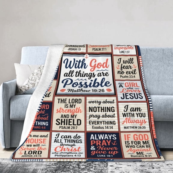 Christian Throw Blanket Flannel Faith Based Biblical Verse Pattern Decorative Warm Cozy Home Decor for Couch and Bed 50x40