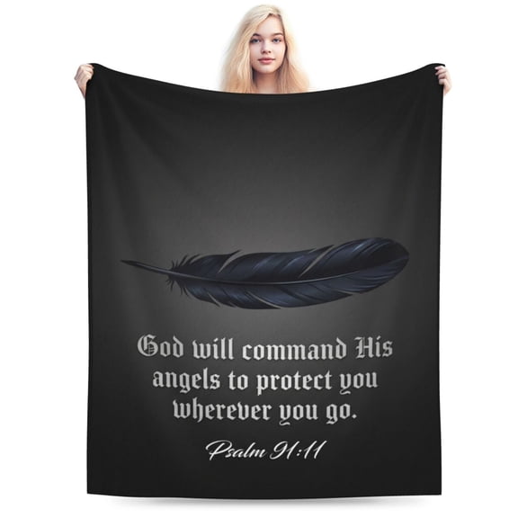 Christian Throw Blanket Flannel Feather Religious Pattern Decorative Warm Cozy Home Decor for Couch and Bed 50x40