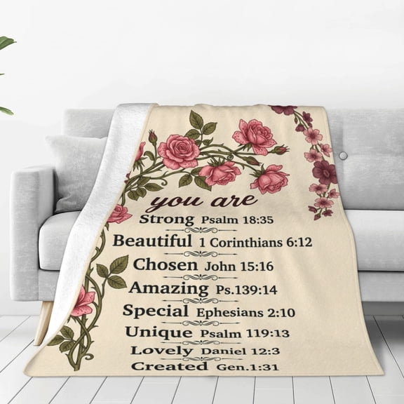 Christian Throw Blanket, Flannel Inspirational Catholic Pattern, Soft Warm Cozy, All Season Blanket 50x40