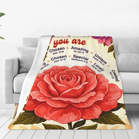 Christian Throw Blanket, Flannel Inspirational Catholic Pattern, Soft Warm Cozy, All Season Blanket 50x40