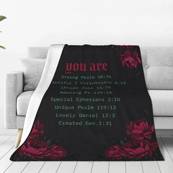 Christian Throw Blanket Flannel Inspirational Catholic Pattern Warm Cozy Home Decor for Couch and Bed 50x40