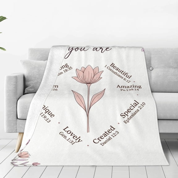 Christian Throw Blanket Flannel Inspirational Catholic Pattern Warm Cozy Home Decor for Couch and Bed 50x40