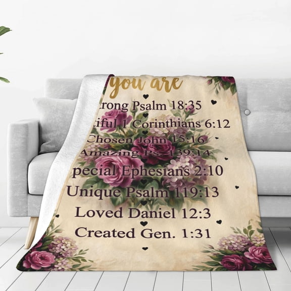 Christian Throw Blanket Flannel Inspirational Catholic Pattern Warm Cozy Home Decor for Couch and Bed 50x40