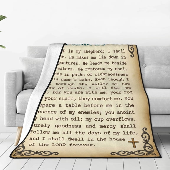 Christian Throw Blanket, Flannel Psalm 23 Bible Verse Pattern, Soft Warm Cozy, All Season Blanket 50x40