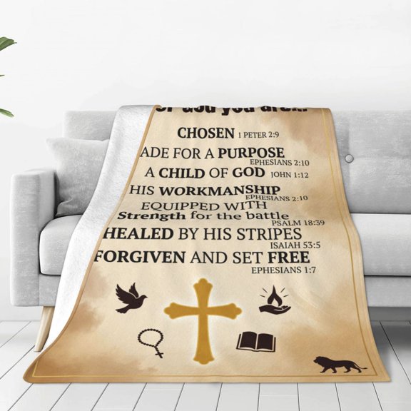 Christian Throw Blanket, Flannel Religious Catholic Bible Quote Pattern, Inspirational Spiritual Design, Soft Warm Cozy, All Season Blanket 50x40