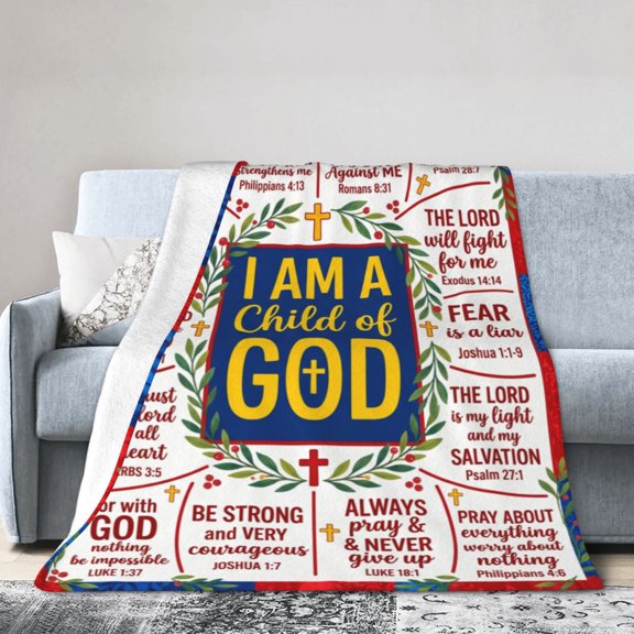 Christian Throw Blanket Flannel Religious Catholic Spiritual Pattern Decorative Warm Cozy Home Style For All Seasons 50x40