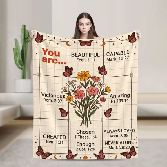 Christian Throw Blanket, Floral Throw Blanket, Bible Scripture Faith Design, Inspirational Religious Soft Cozy Blanket 50x40