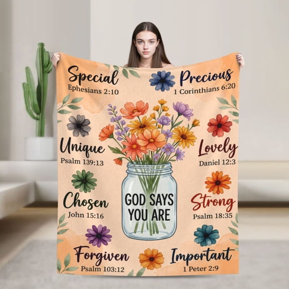 Christian Throw Blanket, Floral Throw Blanket, Religious Faith Design, Inspirational Spiritual Soft Cozy Blanket 50x40