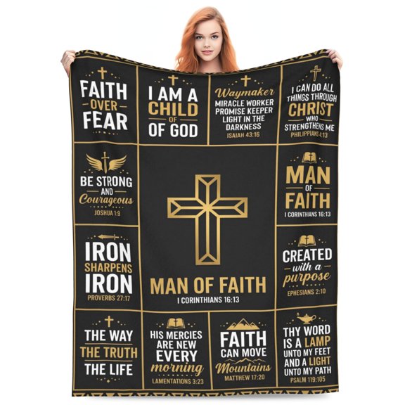 Christian Throw Blanket, Inspirational Faith Design, Religious Bible Verse Pattern, Soft Cozy Blanket for Home 50x40