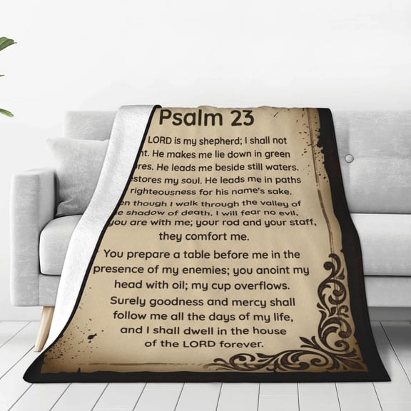Christian Throw Blanket, Psalm 23 Throw Blanket, Religious Bible Verse Design, Soft Flannel Cozy Blanket with Faith Message 50x40