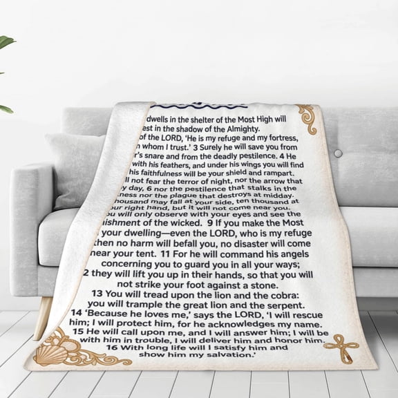 Christian Throw Blanket, Psalm 91 Bible Verse Design, Inspirational Faith Pattern, Soft Cozy Plush Blanket 50x40