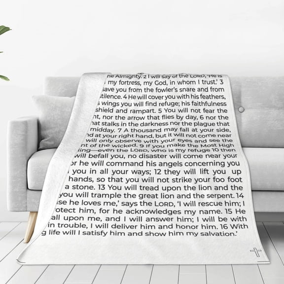 Christian Throw Blanket, Psalm 91 Faith Design Gift for Women Men, Religious Bible Blanket for Birthday 50x40