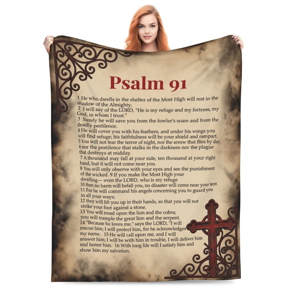 Christian Throw Blanket, Psalm 91 Faith Design Gift for Women Men, Religious Bible Blanket for Birthday 50x40