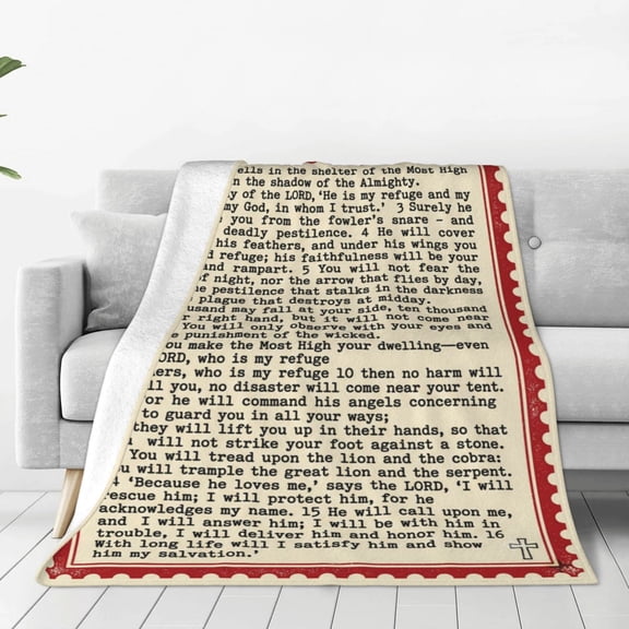 Christian Throw Blanket, Psalm 91 Faith Design Gift for Women Men, Religious Bible Blanket for Birthday 50x40