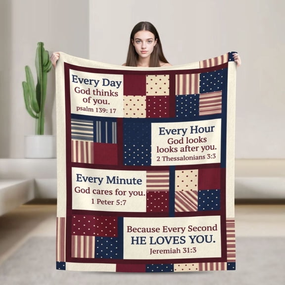 Christian Throw Blanket, Religious Bible Verse Print with Encouraging Scripture Prayer Quotes, Soft Flannel Blanket 50x40