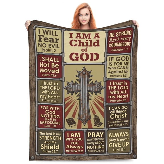 Christian Throw Blanket, Religious Bible Verse Scripture Pattern with Spiritual Faith Artwork, Soft Flannel Blanket 50x40