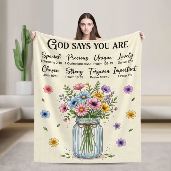 Christian Throw Blanket, Religious Bible Verse and Inspirational Prayer Art, Flannel Throw 50x40