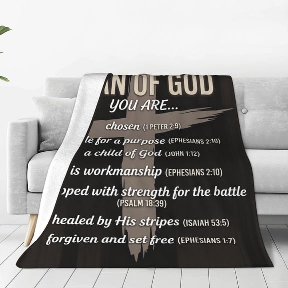 Christian Throw Blanket, Spiritual Scripture and Religious Graphic Design, Warm Flannel Blanket 50x40