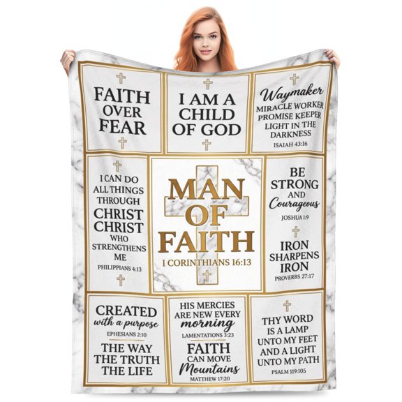 Christian Throw Blanket, Spiritual Scripture and Religious Graphic Design, Warm Flannel Blanket 50x40