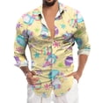 thumbnail image 1 of Christian Top for Men Fashion Digital 3D Printed Long Sleeve Lapel Button Down Plus Size Mens Clothing,Yellow,XL, 1 of 5