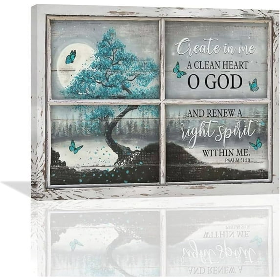 Christian Tree Wall Art Bible Verses Psalm Tree of Life Pictures Wall Decor Tree of Peace Canvas Painting Print Religious Modern Decorations Artworks for Bathroom Bedroom Living Room Church 20"x16"