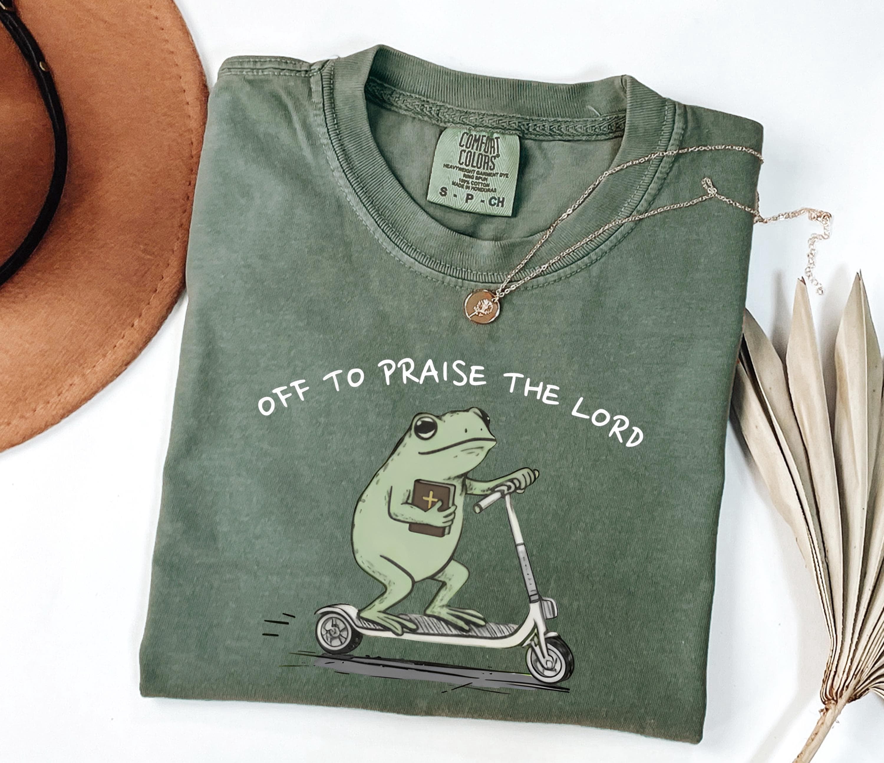 Christian Tshirt, Garment Dyed Tee, Funny Frog Off To Praise The Lord ...