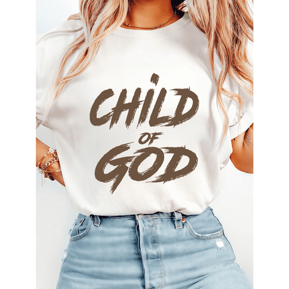 Christian Tshirts for Women & Men Brown Child Of God Letter Graphic Tees Faith Based Short Sleeve Shirts Inspirational Casual Tops for Holiday White,XL