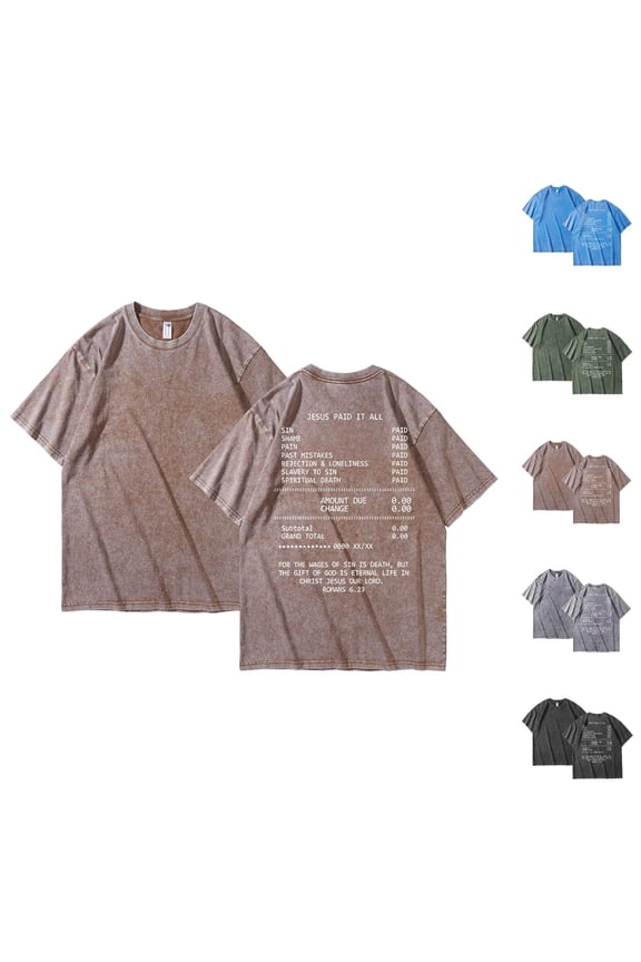 Christian Tshirts Women Short Sleeve Summer Crewneck Jesus Paid It All Graphic Tees Acid Wash Shirt