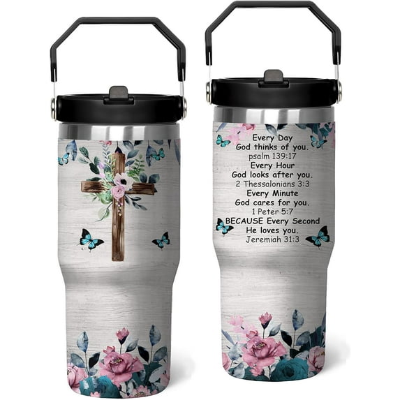 Christian Tumbler Inspiration, Bible Verse Religious Coffee Cup, Religious Gifts For Mom Sister Grandma, I Am A Child of God 30 Oz Stainless Steel Tumbler With Handle & Straw, Christian Gift for Women