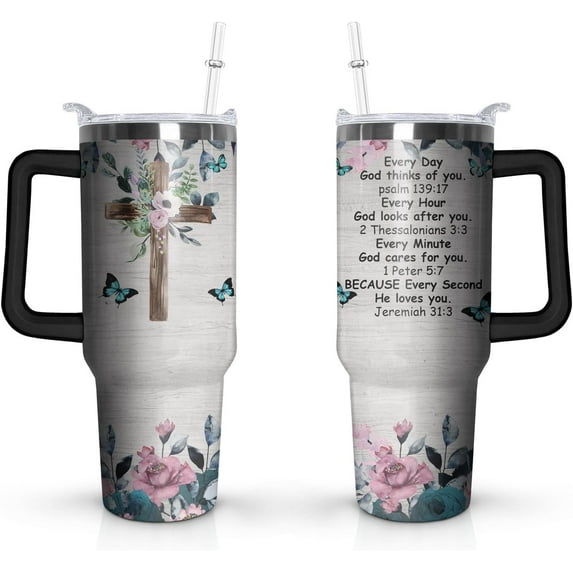 Christian Tumbler Inspiration Christian Gift for Women, Bible Verse Religious Coffee Cup, Religious Gifts For Mom Sister Grandma, 40 Oz Stainless Steel Tumbler With Handle & Straw