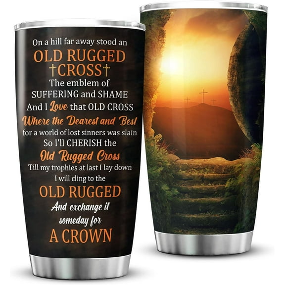 Christian Tumbler With Lid Stainless Steel Coffee Mug I Will Cherish The Old Rugged Cross Resurrection Of Jesus Inspirational Travel Cup Spiritual Gifts For Women Birthday