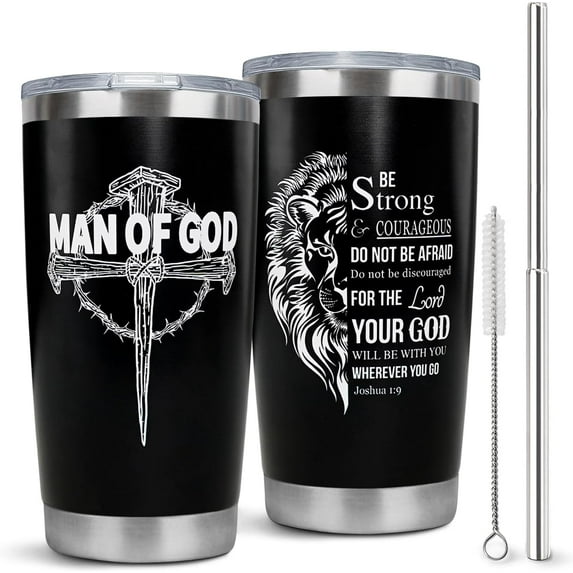 Christian Tumbler for Men, 20 oz Travel Mug with Straw and Lid, Inspirational Graduation Gift
