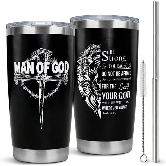 Christian Tumbler for Men, 20 oz Travel Mug with Straw and Lid, Inspirational Graduation Gift