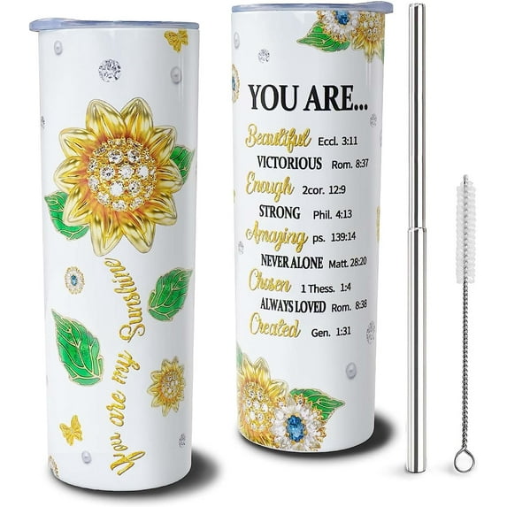Christian Tumblers With Lid and Straw 20oz Christian Insulated stainless steel skinny Tumbler Religious Cup Coffee Mugs Encouraging Gifts Inspirational Gifts for Women