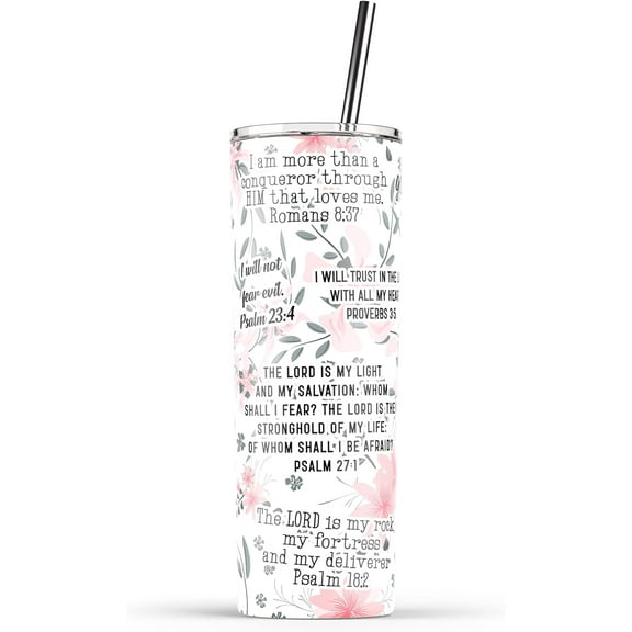 Christian Tumblers for Women with Lid and Straw - 20 Oz, Christian Gifts for Women, Religious Gifts for Women, Christian Travel Mug, Stainless Steel Insulated Skinny Water Tumbler