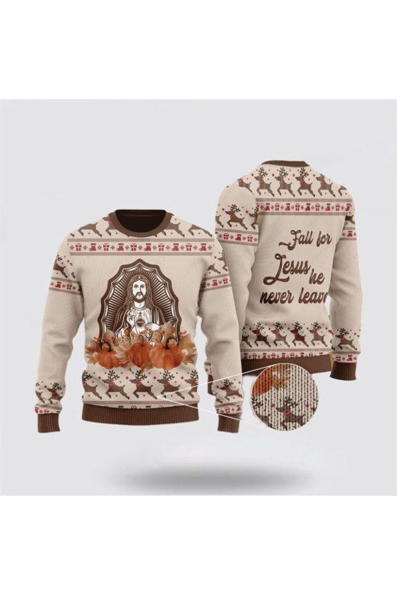 Christian Ugly Christmas Sweater, Christ God Pumpkin Maple Flower Ugly Christmas Sweater, Religious Christmas Sweaters