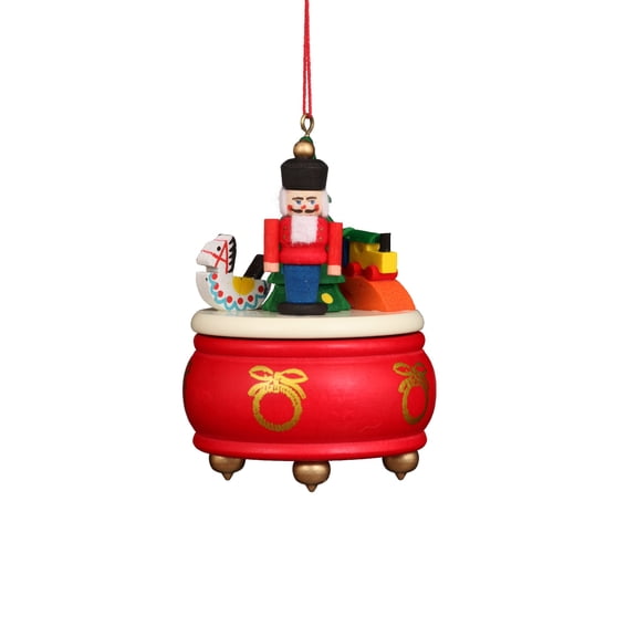 Alexander Taron 3 Red Music Box with Nutcracker Christmas Handcrafted Wooden Ornament