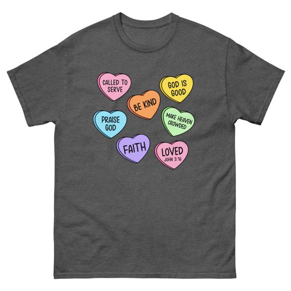 Christian Valentines  Day Shirt, Christian Merch, Cute Religious shirt (Dark Heather, S)