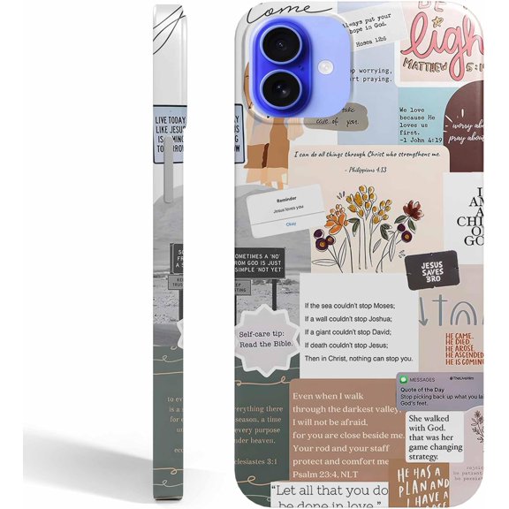 Christian Verses Case Compatible with iPhone 16 Plus, Jesus Sayings Quotes Collage, Smooth Tough PC Full Cover Case for iPhone 16 Plus