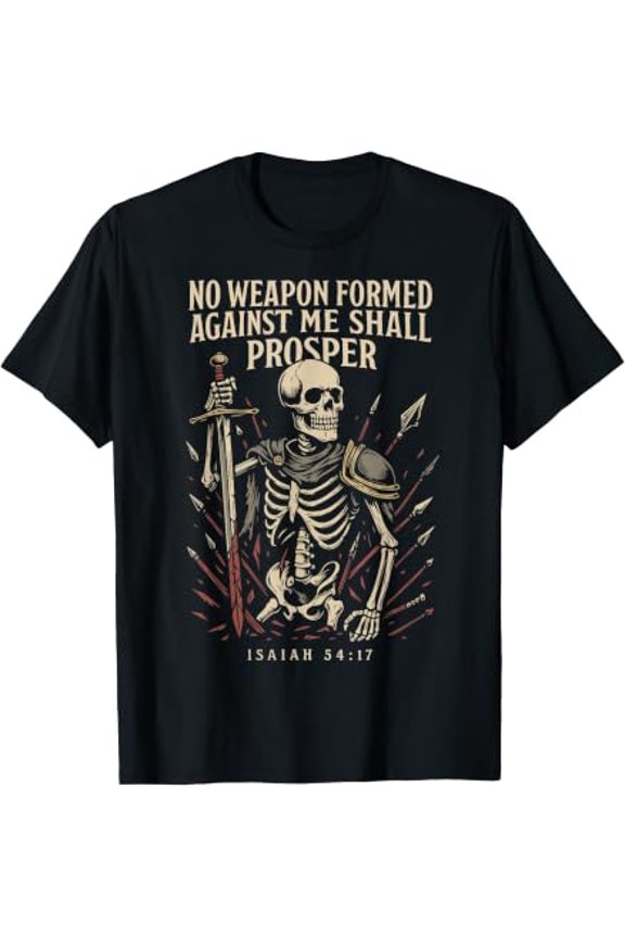 Christian Vintage Gothic Skeleton Bible Verse Isaiah 54:17 T-Shirt