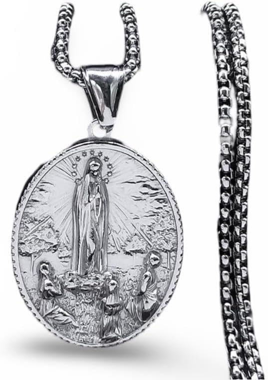 Rockyu Men’s Stainless Steel Necklace – Silver Kihei Engraved Medallion Pendant, 60cm Chain, Asian Ethnic Style
