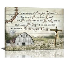 Christian Wall Art Barn Windmill Pictures Wall Decor Amazing Grace Canvas Print Home Decorations For Living Room Kitchen Bathroom Bedroom Framed 16"x12"