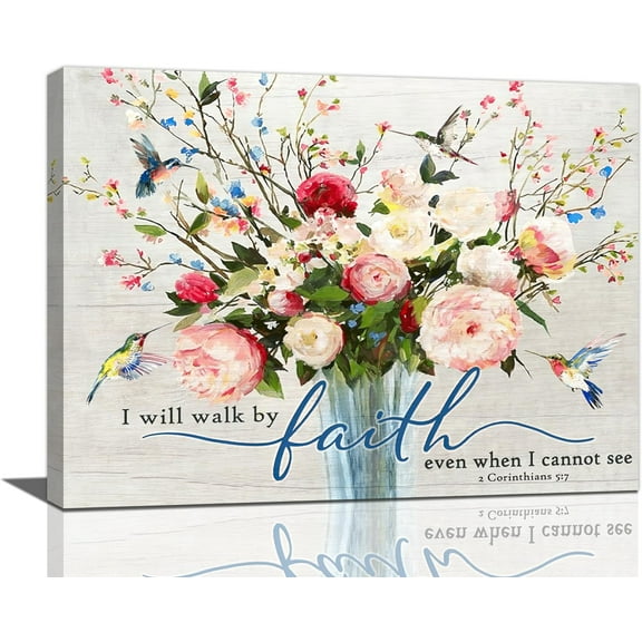 Christian Wall Art Bible Verses Pictures Wall Decor Rustic Floral Canvas Country Flower Print Painting Framed Modern Home Artwork For Bathroom Bedroom Living Room Kitchen Office 16"x12"